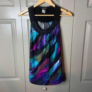 Y2K beaded top Abstract Print Beaded Neck Tank Top Size S